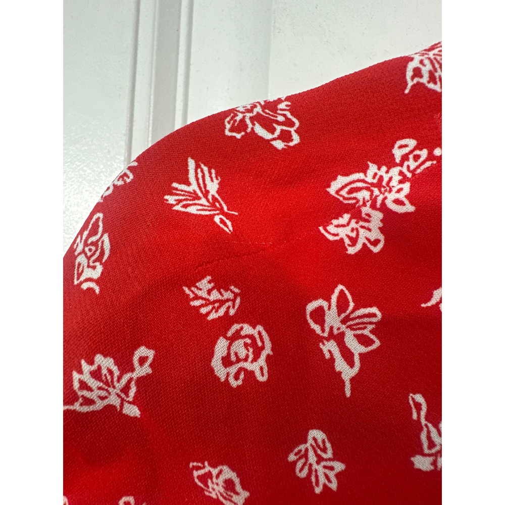 French Connection Red Floral V-Neck Midi Dress Empire Waist Ruffle Hem Size 6 - Picture 11 of 12